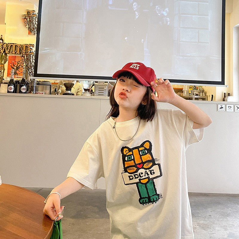 Z25030425多款選配 棉質休閒兒童t恤夏季女童白色短袖打底衫中大童上衣童裝