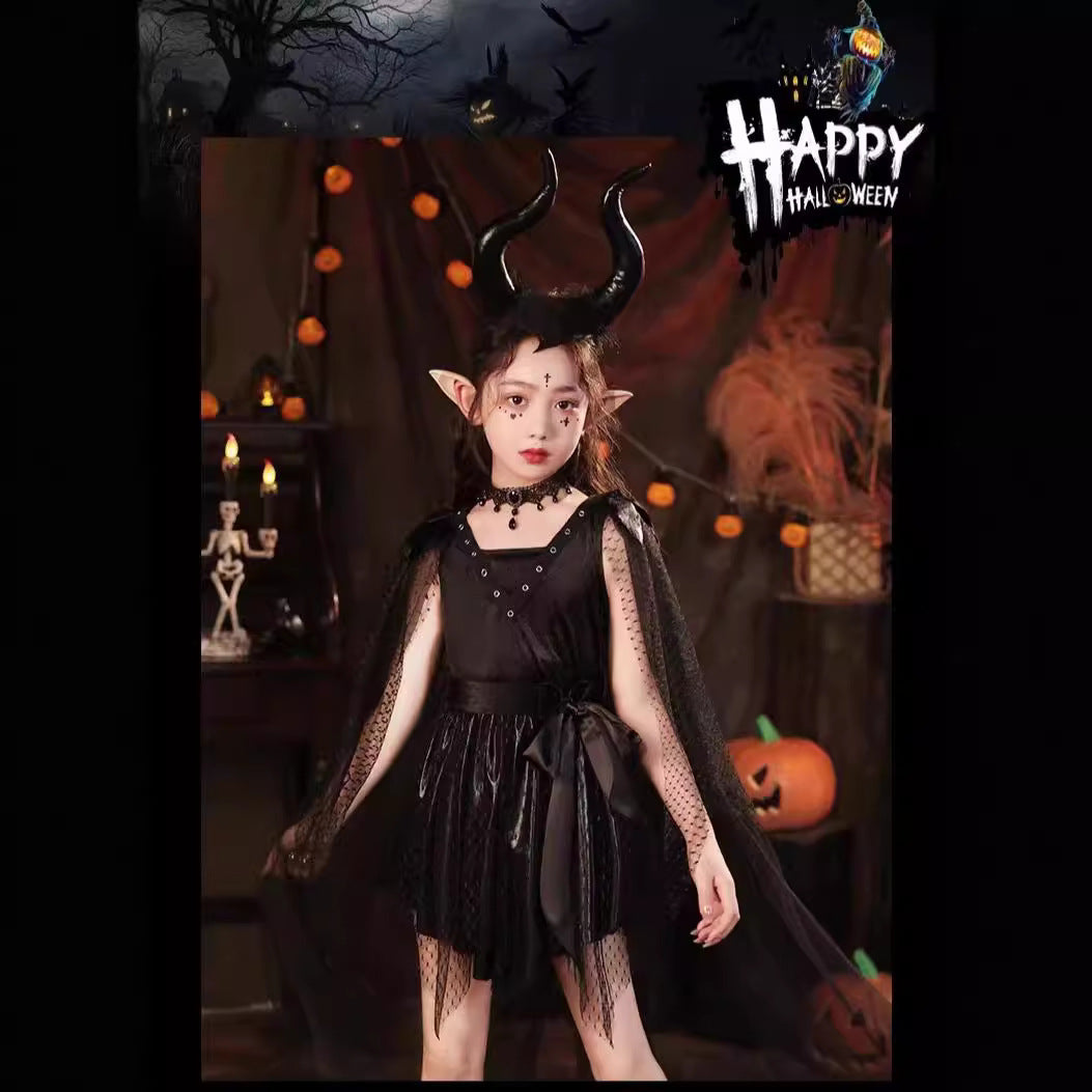 Z24081815萬聖節兒童服裝女童禮服cosplay角色扮演魔法女巫吸血鬼化妝舞會