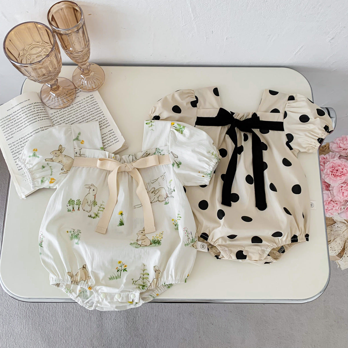 G25051418嬰兒韓版薄款甜美夏裝嬰兒波點女寶寶連身包屁衣嬰幼兒洋氣哈衣服