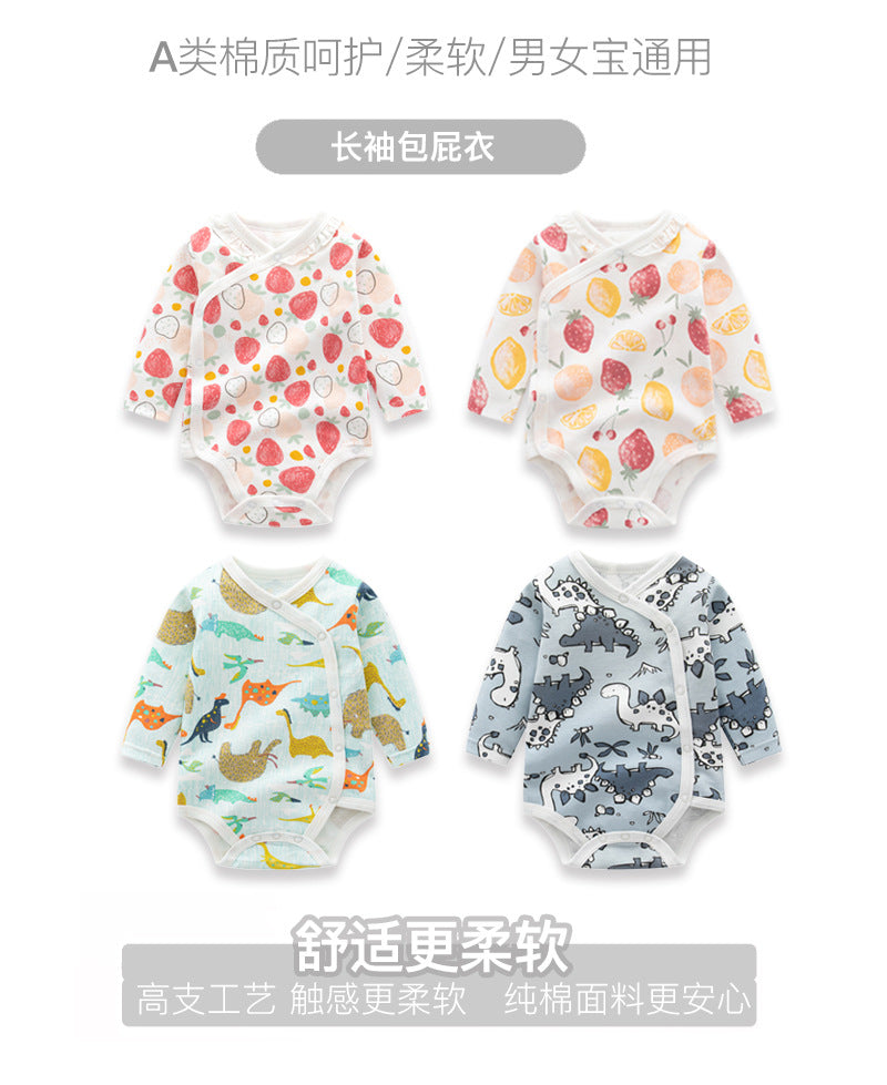 GC23101201嬰兒春秋裝新生兒連身衣純棉側扣三角哈超萌洋氣嬰幼兒爬服包屁衣