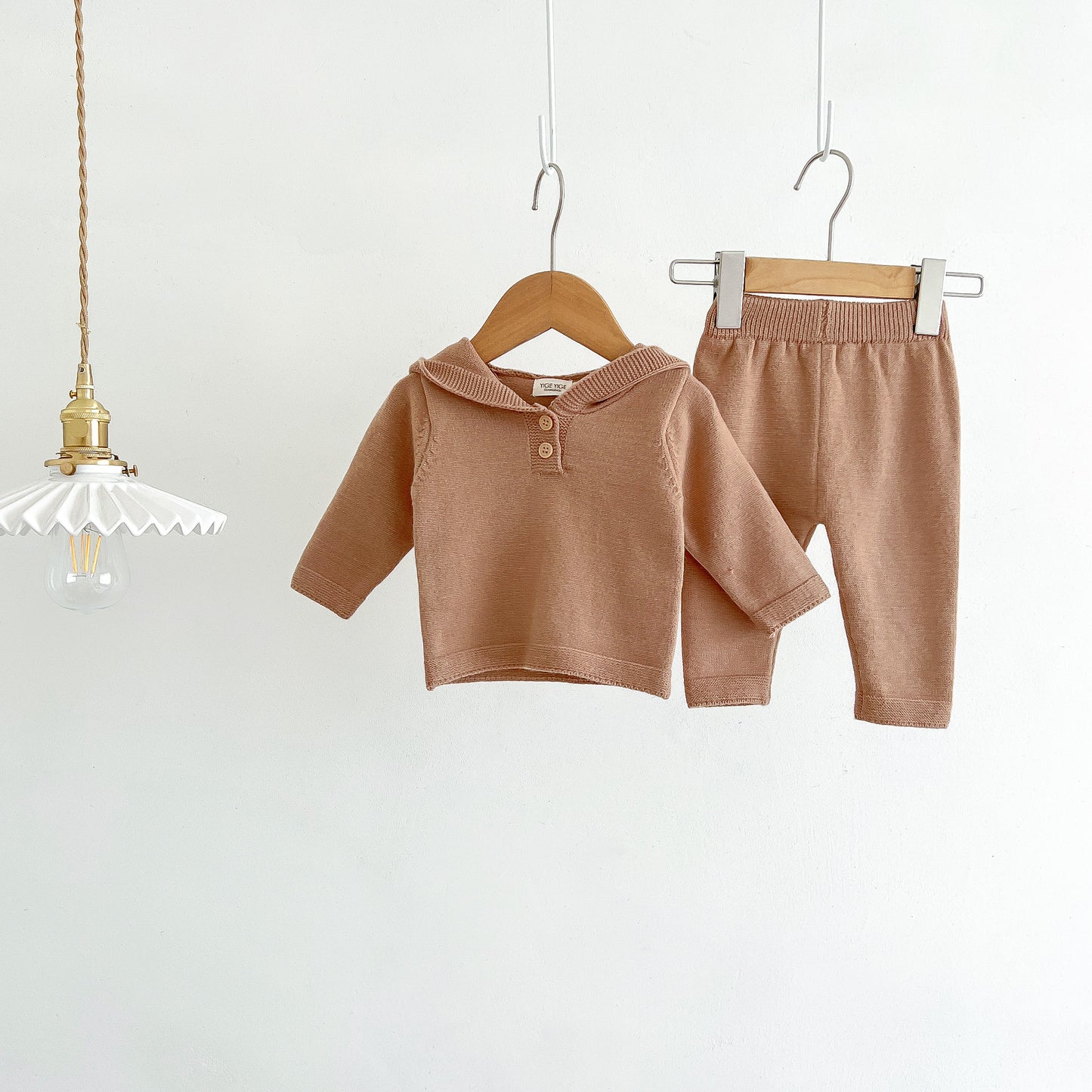 G23111612韓版男女童寶寶純色衛衣毛衣套裝ins新生兒上衣+鬆緊褲套裝