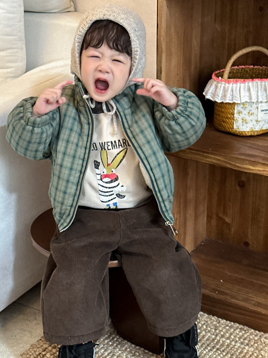 GN26012701兒童格子棉衣外套秋冬款韓版童裝小寶寶衣服冬季加厚男童衛衣套裝