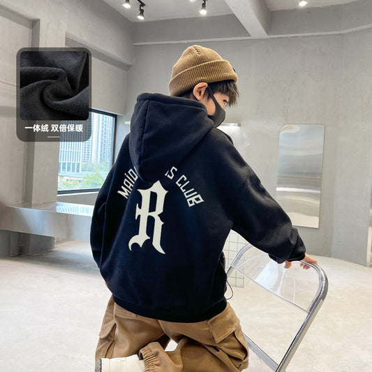 FF24102512秋冬印花男童加絨連帽衛衣2024中大童加厚上衣童裝(9-12天到貨)