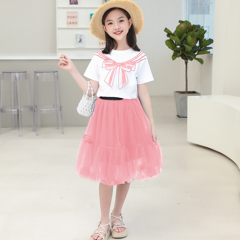 F23062214女童連衣裙夏裝2023新款夏季網紗裙子兩件套