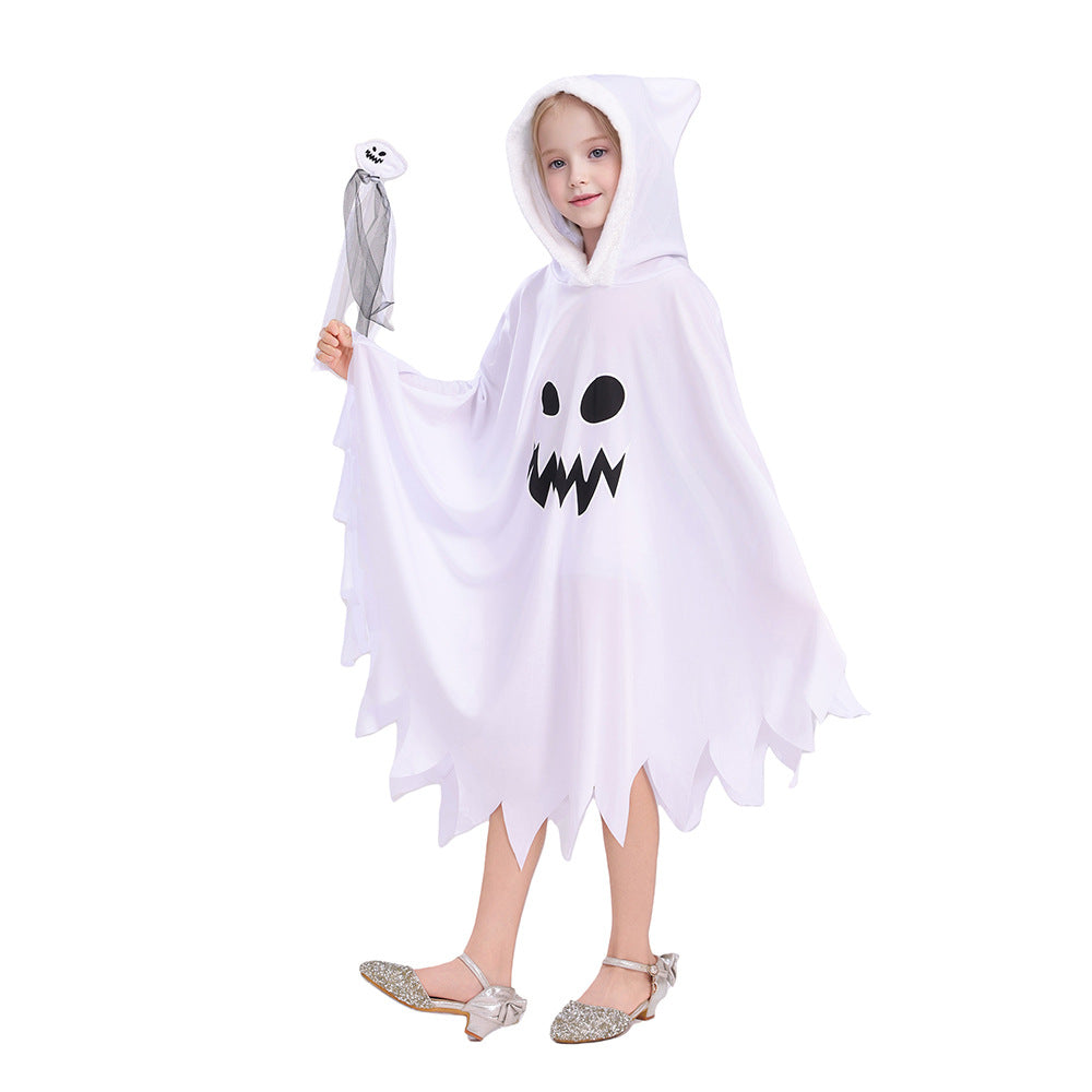 Z2509115邊境兒童白色幽靈發光鬼臉披風萬聖節Cosplay主題派對裝扮服裝