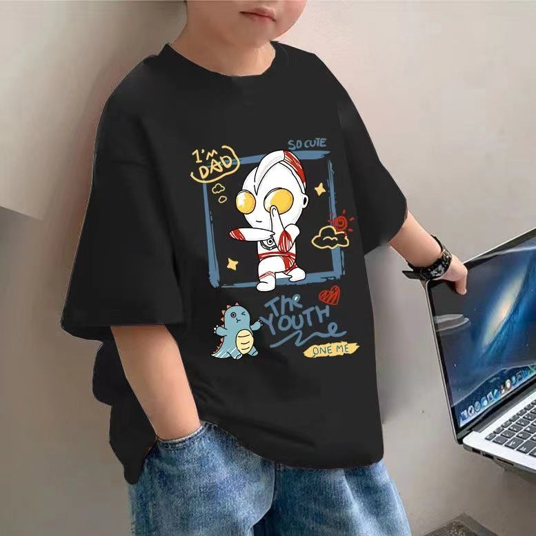 Z25030919 100%純棉男童短袖t恤童裝夏季新帥氣兒童上衣半袖中大童夏裝潮