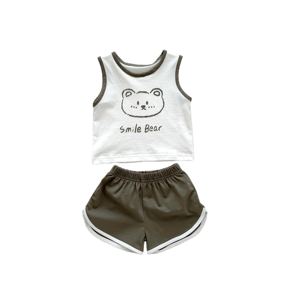 G23051620男女童夏季薄款背心短褲套裝-卡通熊印花無袖兩件套裝