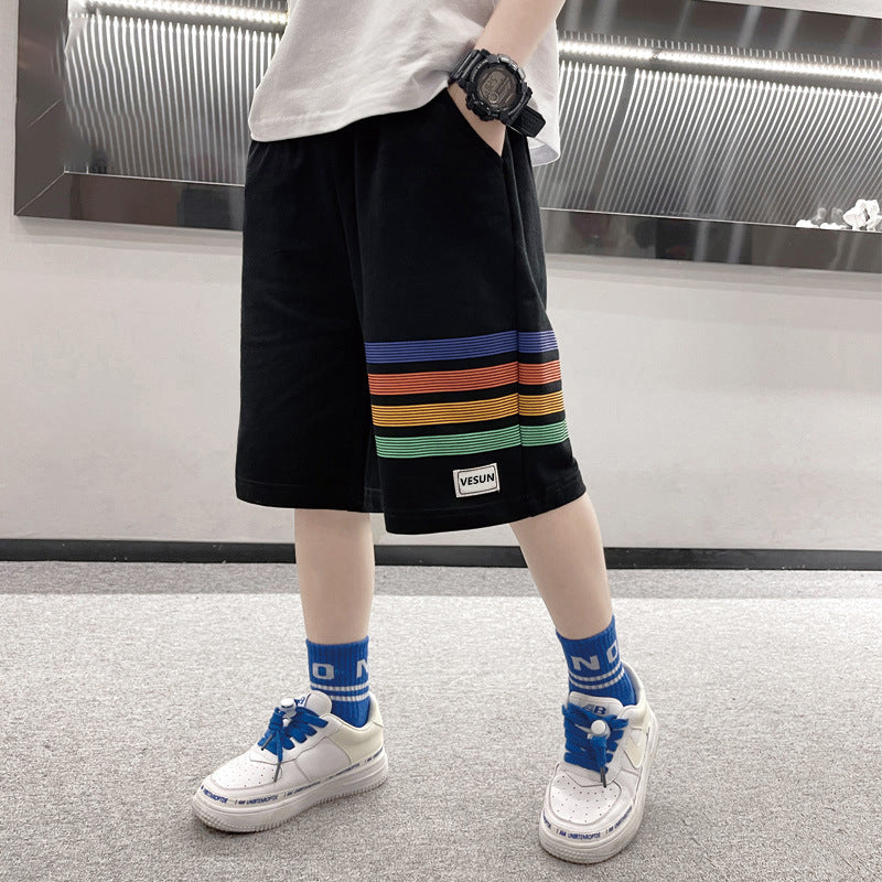 Z25030417夏季男童短褲棉質透氣吸汗中大童五分褲寬鬆酷帥外穿運動褲中褲子