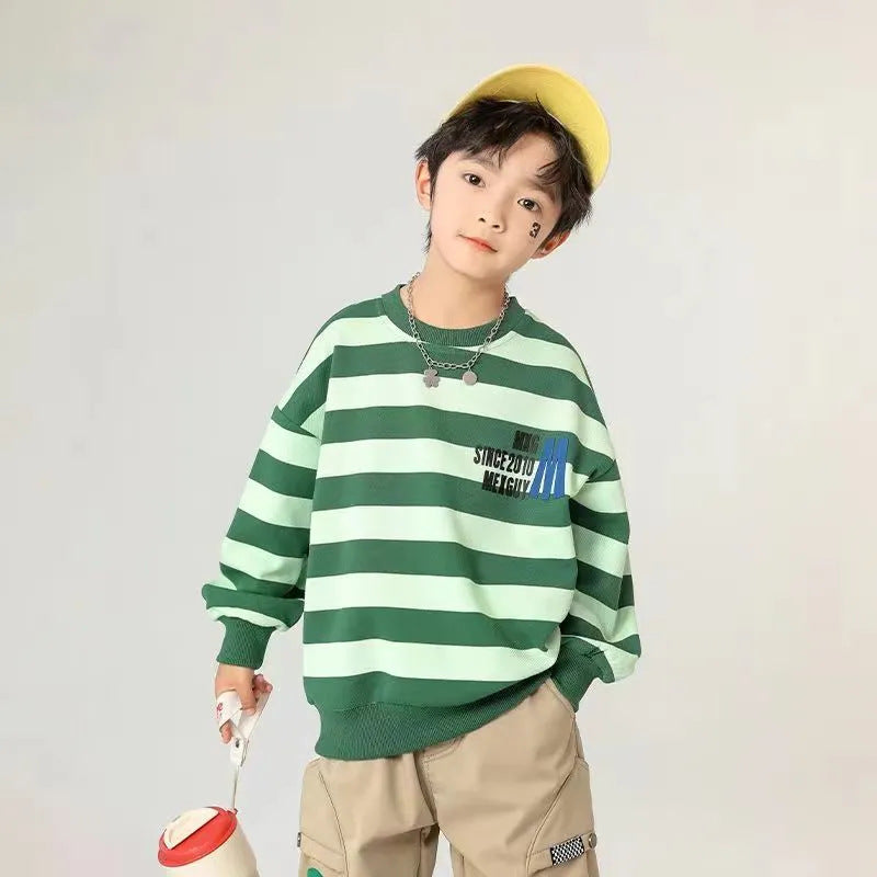 FB23081721男童衛衣秋裝2023新款韓版兒童春季條紋大童上衣春秋款網紅童裝潮