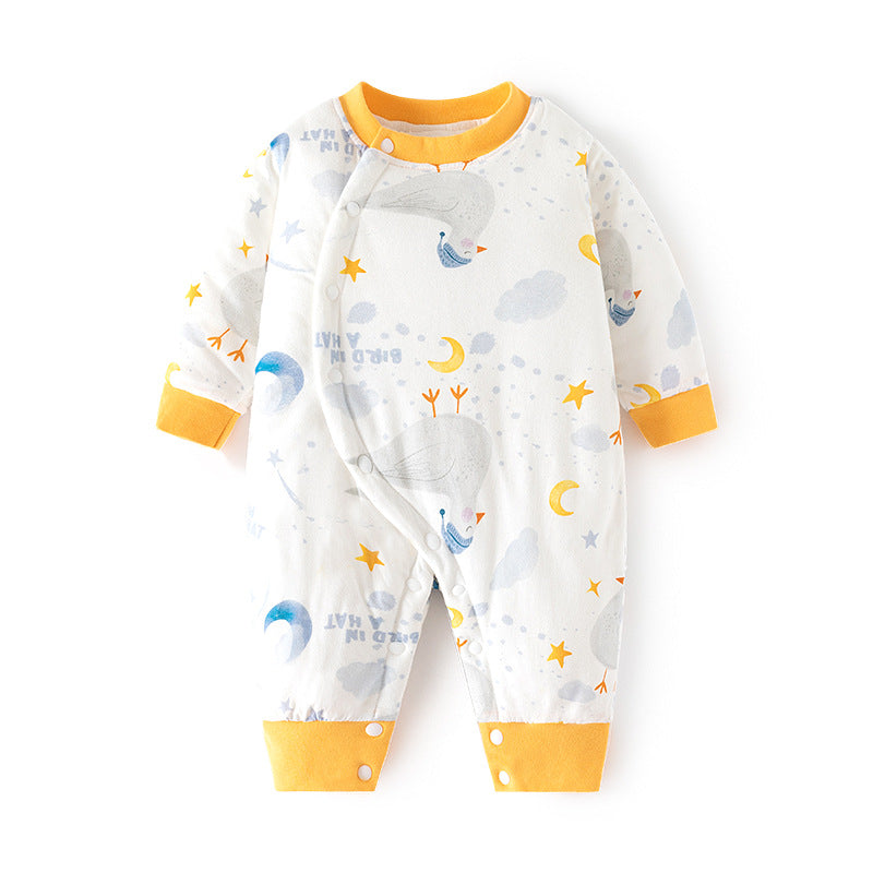 GJ25102107嬰兒加棉連身衣寶寶120克夾棉秋冬無骨哈衣薄棉加厚偏襟爬服兒童