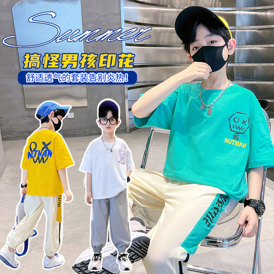 FC24040719男童夏裝套裝潮流2024時尚中大童帥氣男孩夏季短袖運動服炸街潮牌(9-12天到貨)