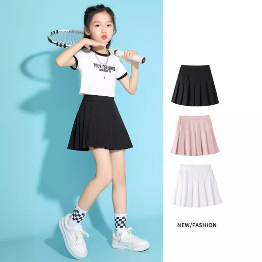 Z25033113女童網球裙夏季中大兒童黑色百褶裙夏安女孩運動短裙薄