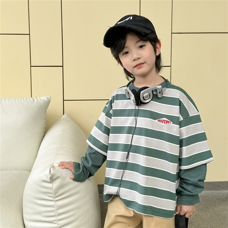 GJ25082710春秋新款男童長袖條紋T卹兒童韓版童裝衣服洋氣秋裝潮