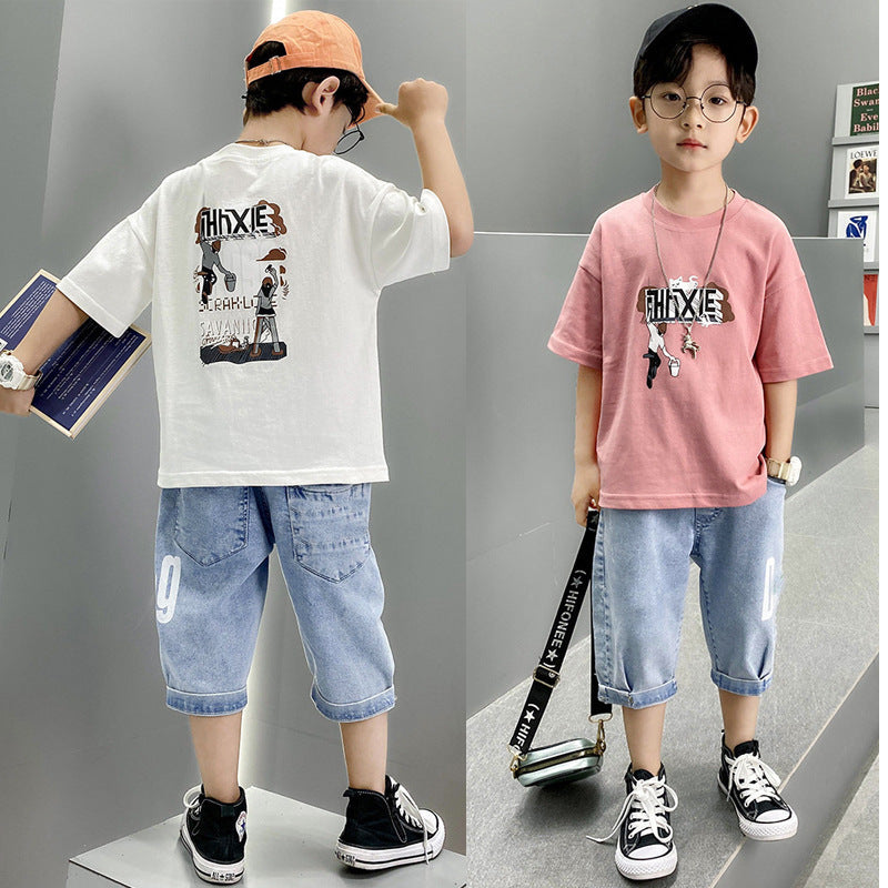 F23050206男童夏裝套裝2023新款夏季短袖兩件套衣服帥氣韓版潮-中大童