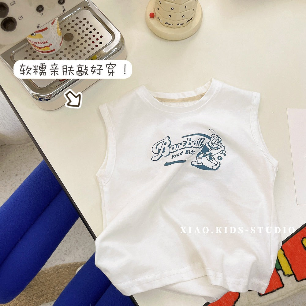 CA25052109炒雞好搭~夏日兒童背心無袖t恤男童純棉寬鬆寶寶薄款圓領套頭童裝