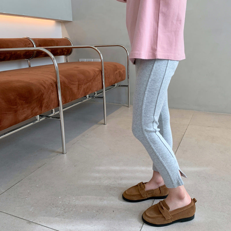 J23092103童裝女童開衩打底褲2023秋季新款百搭彈力褲棉質修身褲子外穿長褲