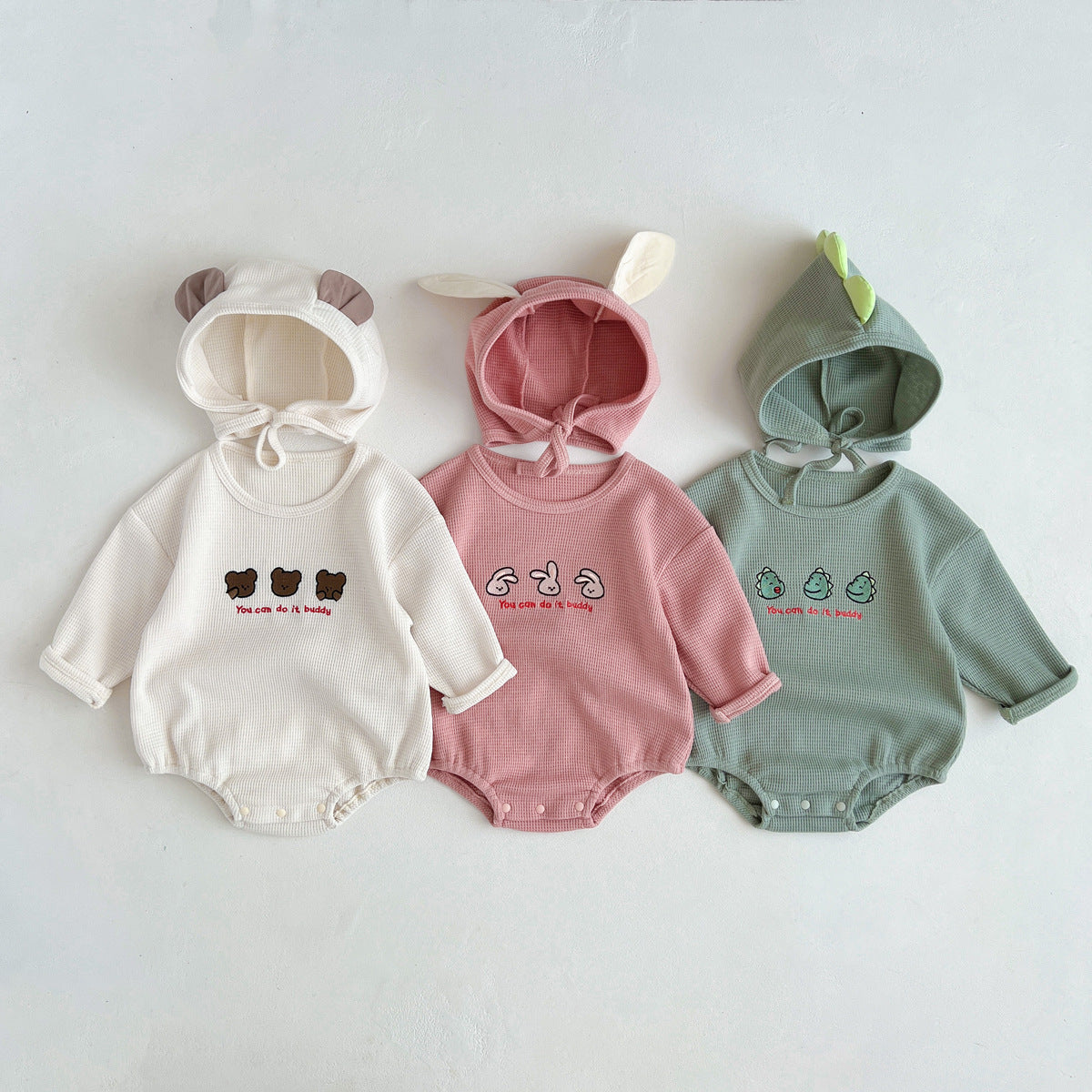 G23082424嬰兒衣服2023男女寶寶超萌卡通爬服可愛長袖哈衣兩件套帶帽連體衣