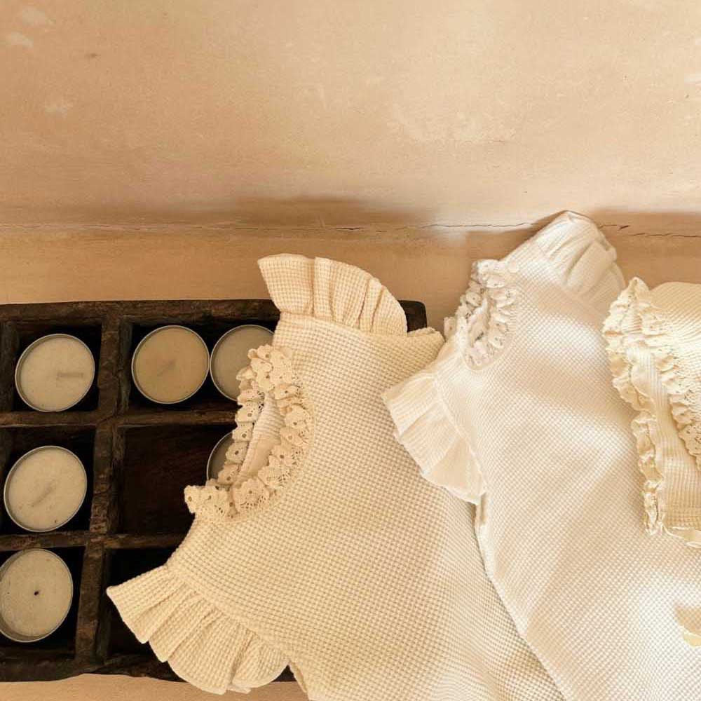 K23062915夏季韓版兒童哈衣ins款嬰兒連體衣華夫格花邊爬服套裝嬰兒衣服 (2件起批,可混K開頭的)