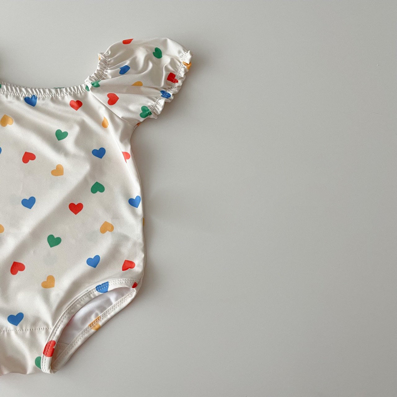 GF25061716韓版女孩寶寶泡泡袖印花連身泳衣ins新生兒速乾防水泳衣送帽子潮