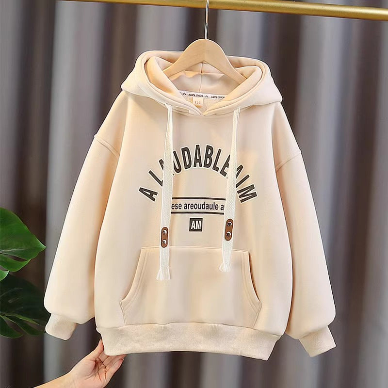 Z25010132衛衣秋冬新款2024女童加絨連帽中大童女孩保暖一體絨時尚裙上衣