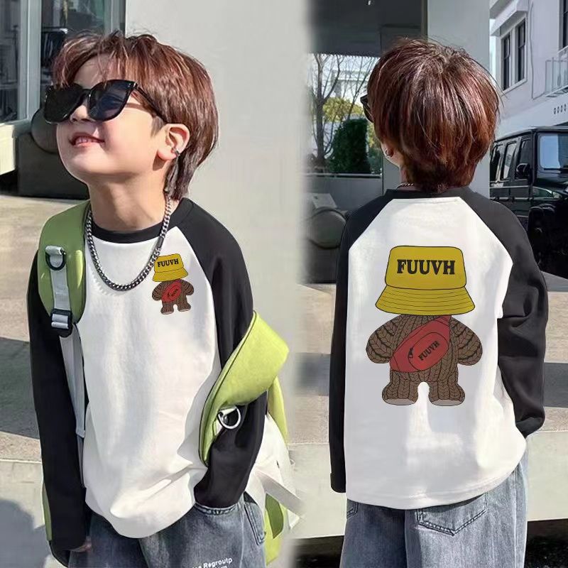 CE25091907純棉兒童長袖T恤春秋新款男童卡通插肩袖上衣中小童寶寶打底衫