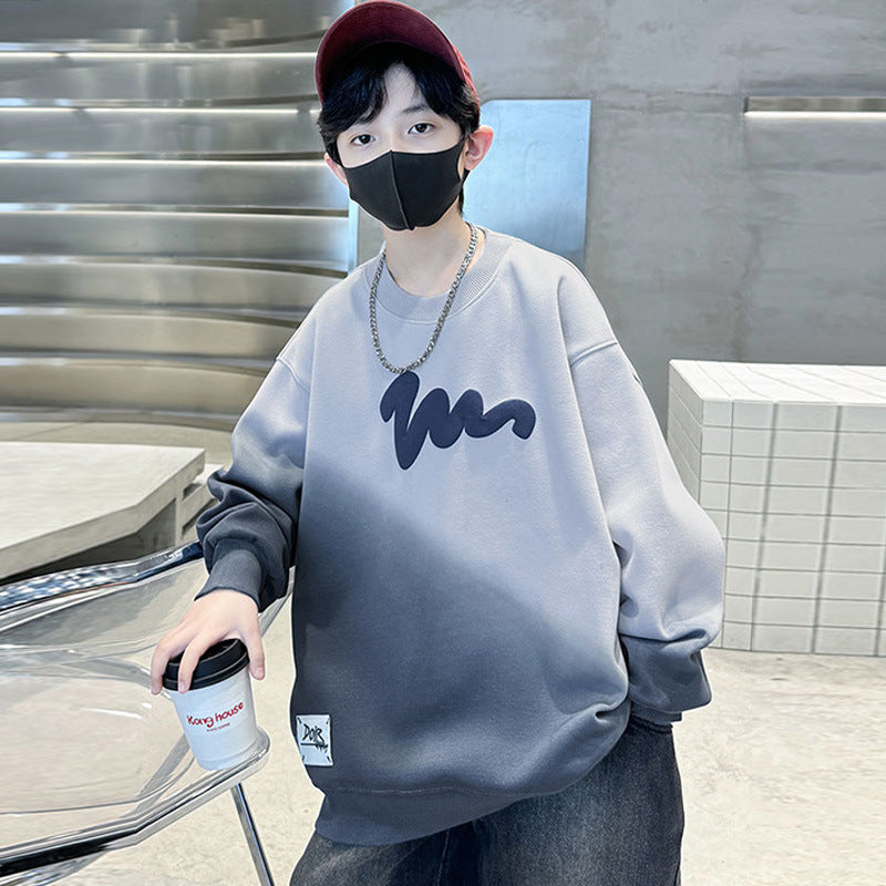 Z25030403男童衛衣長袖秋裝紮染新款字母印花學生帥氣中大童春秋季上衣男孩