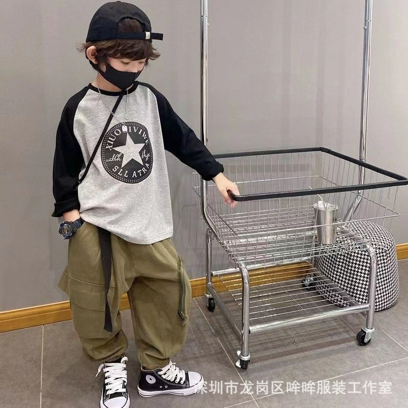 Z25030925  100%純棉兒童長袖春秋男童潮流韓版上衣T恤中小童爆款外穿插色衫