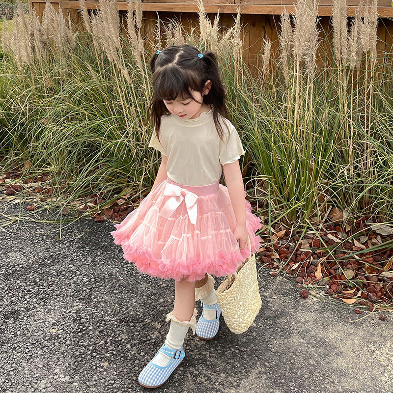 CA25052104夏季新款冰絲莫代爾女童短袖T恤木耳邊純色內搭打底衫兒童服裝潮