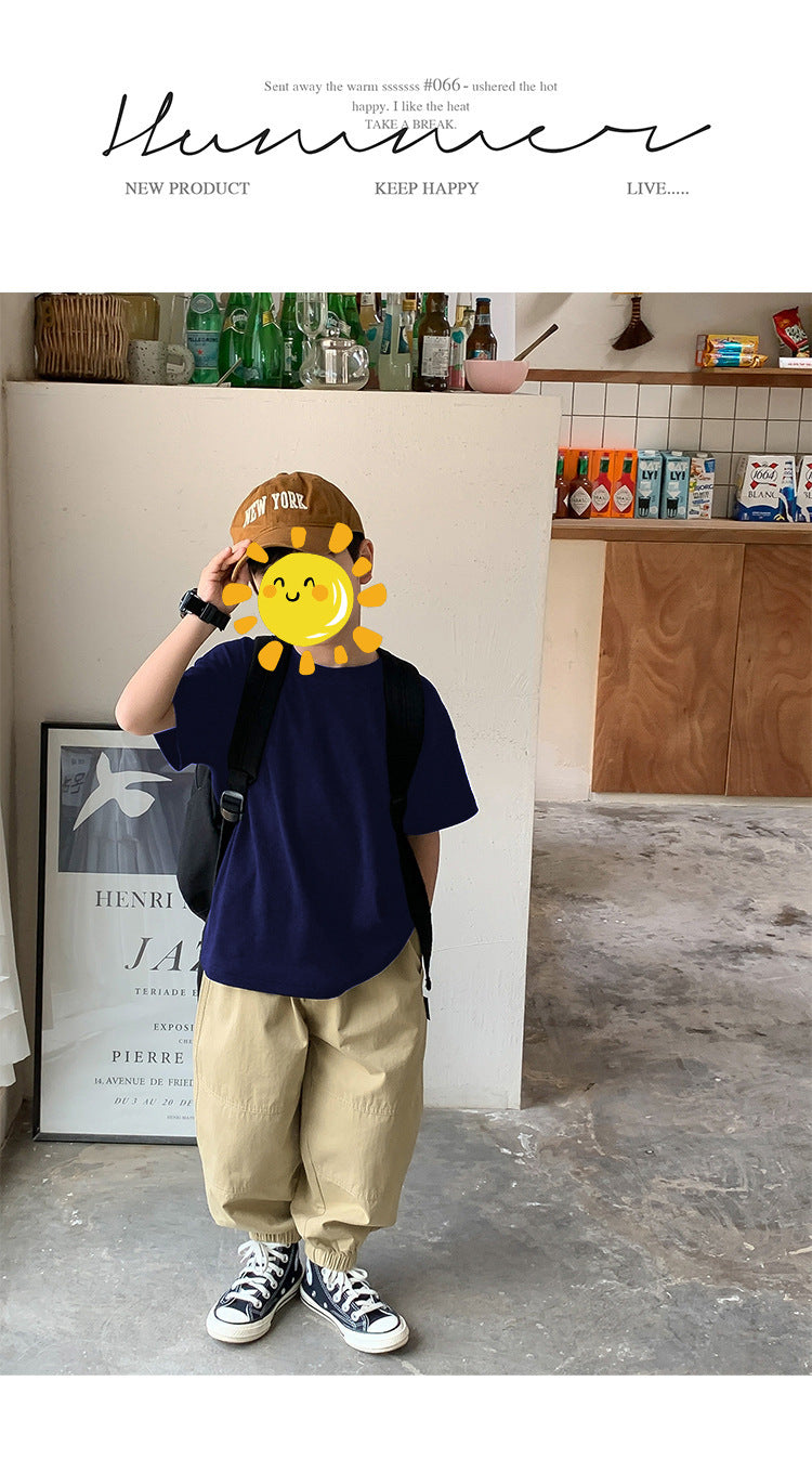 Z25030409含棉純色童裝男女短袖t恤衫夏季幼稚園班服兒童寶寶半袖上衣批發
