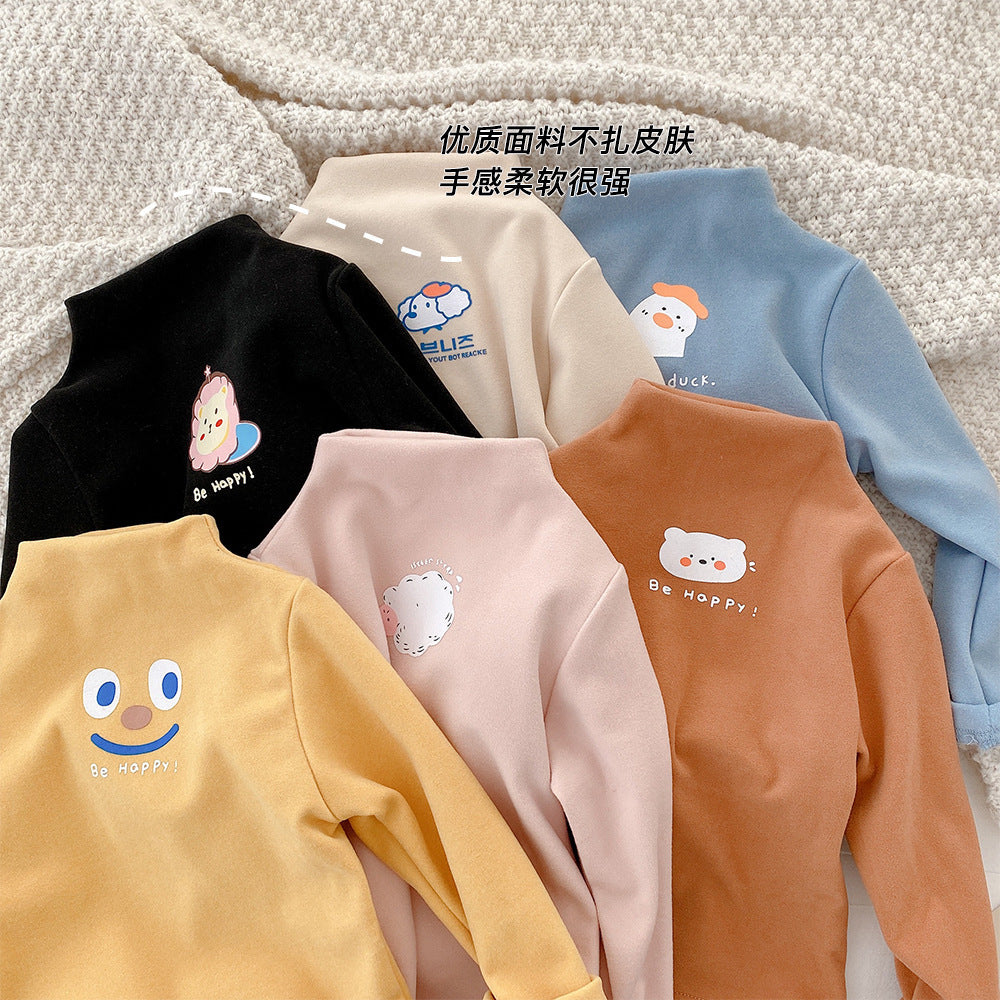 CA24121809兒童保暖德絨打底衫秋冬季裝男女寶寶純色T卹半高領長袖上衣