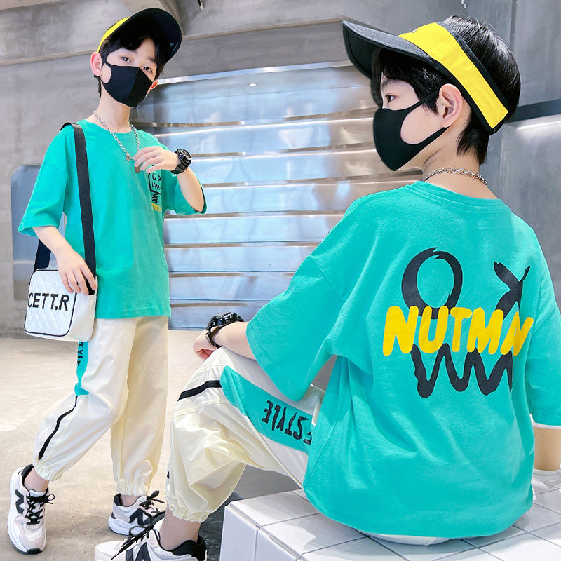 FC24040719男童夏裝套裝潮流2024時尚中大童帥氣男孩夏季短袖運動服炸街潮牌(9-12天到貨)