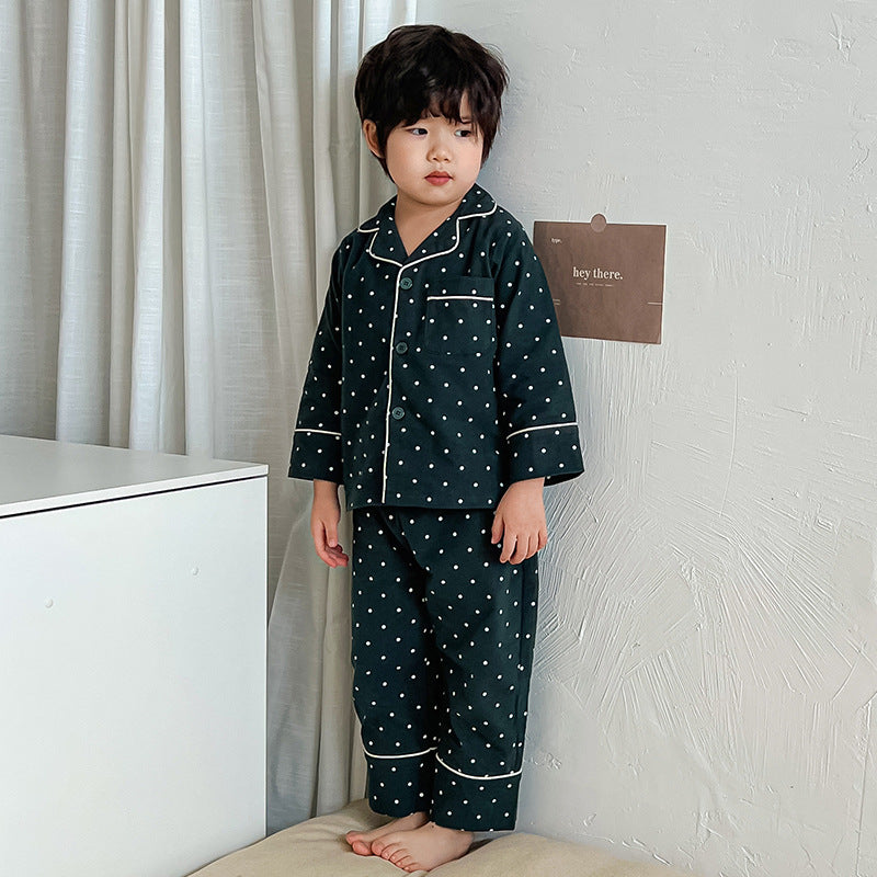 Z25020905兒童睡衣男童純棉a類格紋2025新春季秋季女童長袖套裝寶寶家居服