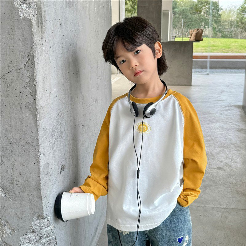 GJ25082723男童春秋新款童裝長袖T卹兒童韓版純棉秋裝衣服插肩袖