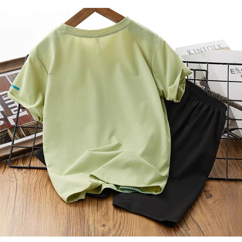 CD25050313兒童短袖球服套裝男童運動服女童速乾透氣短褲中大童寶寶童裝批發