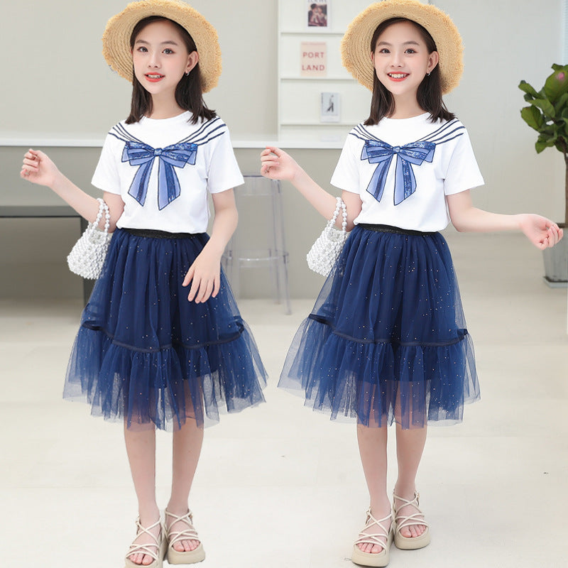 F23062214女童連衣裙夏裝2023新款夏季網紗裙子兩件套