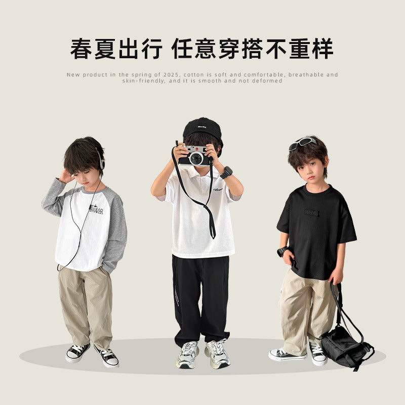 GJ25082725男童軟殼休閒褲三防長褲2025年兒童韓版童裝新款工裝褲子秋裝
