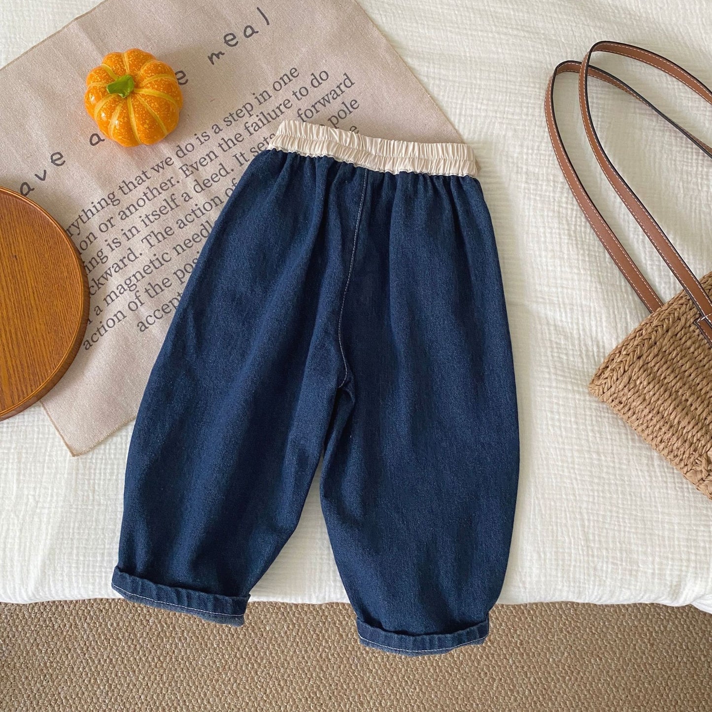 G25092502韓版童裝男童秋季褲子韓系痞帥時髦牛仔褲兒童百搭哈倫休閒褲