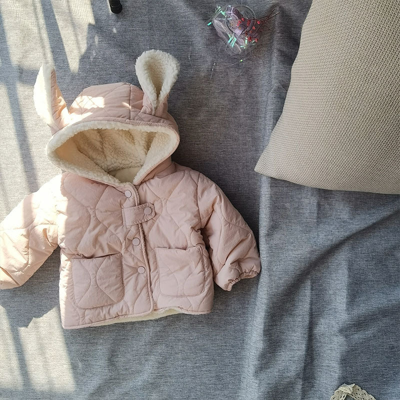 GB24011104韓版女寶寶加絨棉衣冬季加厚兔子耳朵連帽卡通保暖潮搭開襟衫棉服外套