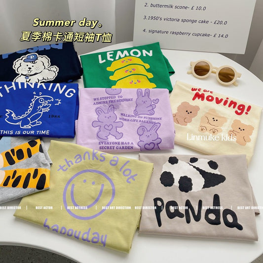 CA23072707兒童爽棉短袖T恤寶寶夏季薄款上衣打底衫男女童卡通印花韓版休閒t
