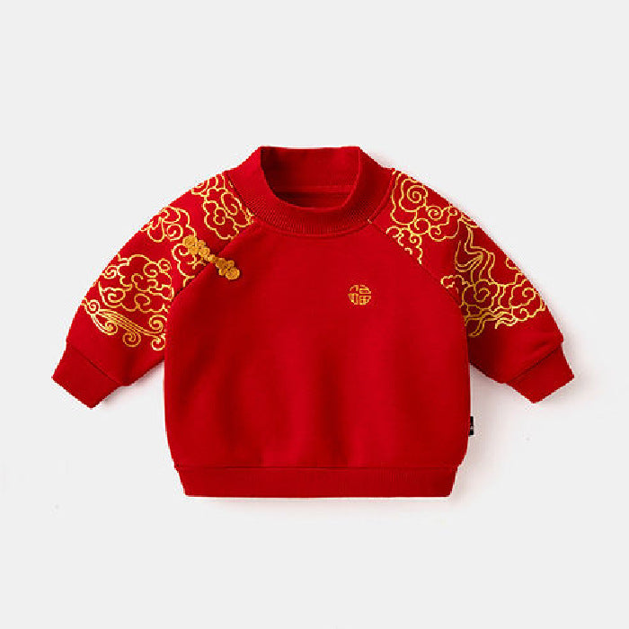 Z25010110寶寶衛衣加絨兒童冬季新年上衣女童紅色喜慶過年服嬰兒加厚上衣潮