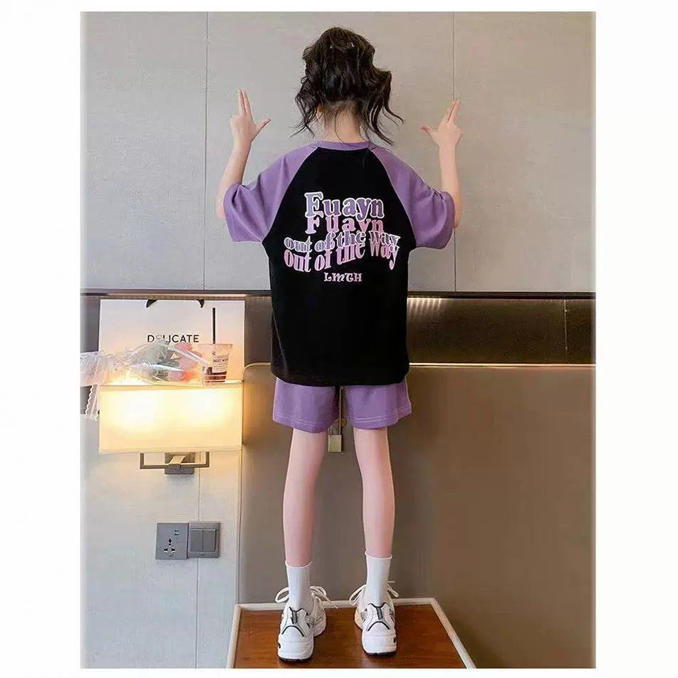 FG25053005女童夏裝套裝2025全新洋氣網紅兒童夏季短袖女大童運動兩件套童裝