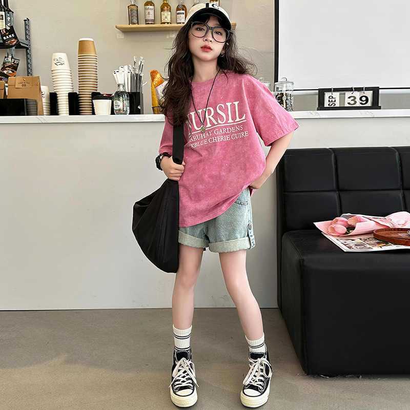FO26062606 女童短袖t恤棉質夏裝洋氣女孩中大童半袖圓領印花上衣夏季ins潮流