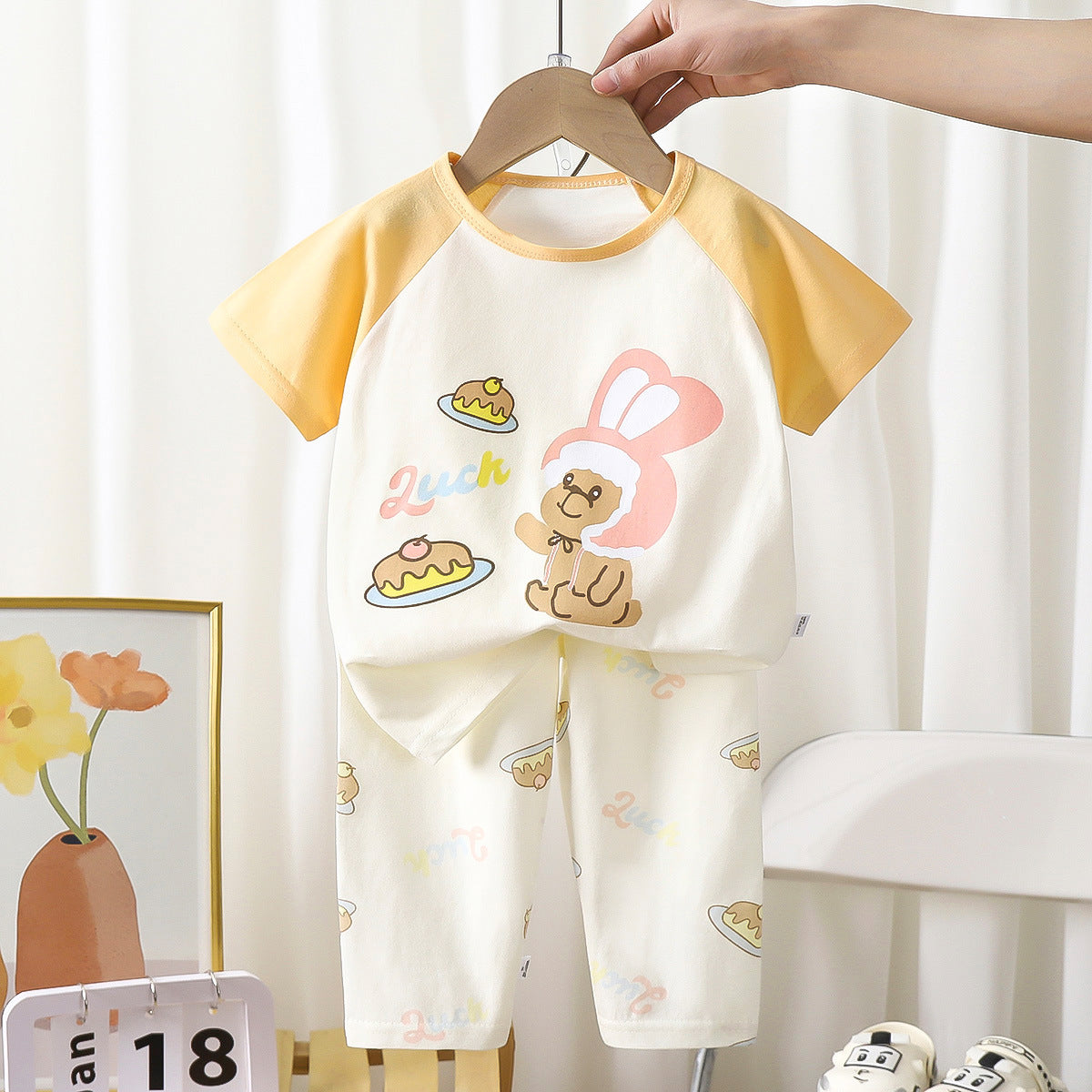 Z25022316兒童短袖套裝夏季新款純棉男童睡衣女童寶寶空調服A類夏裝童裝