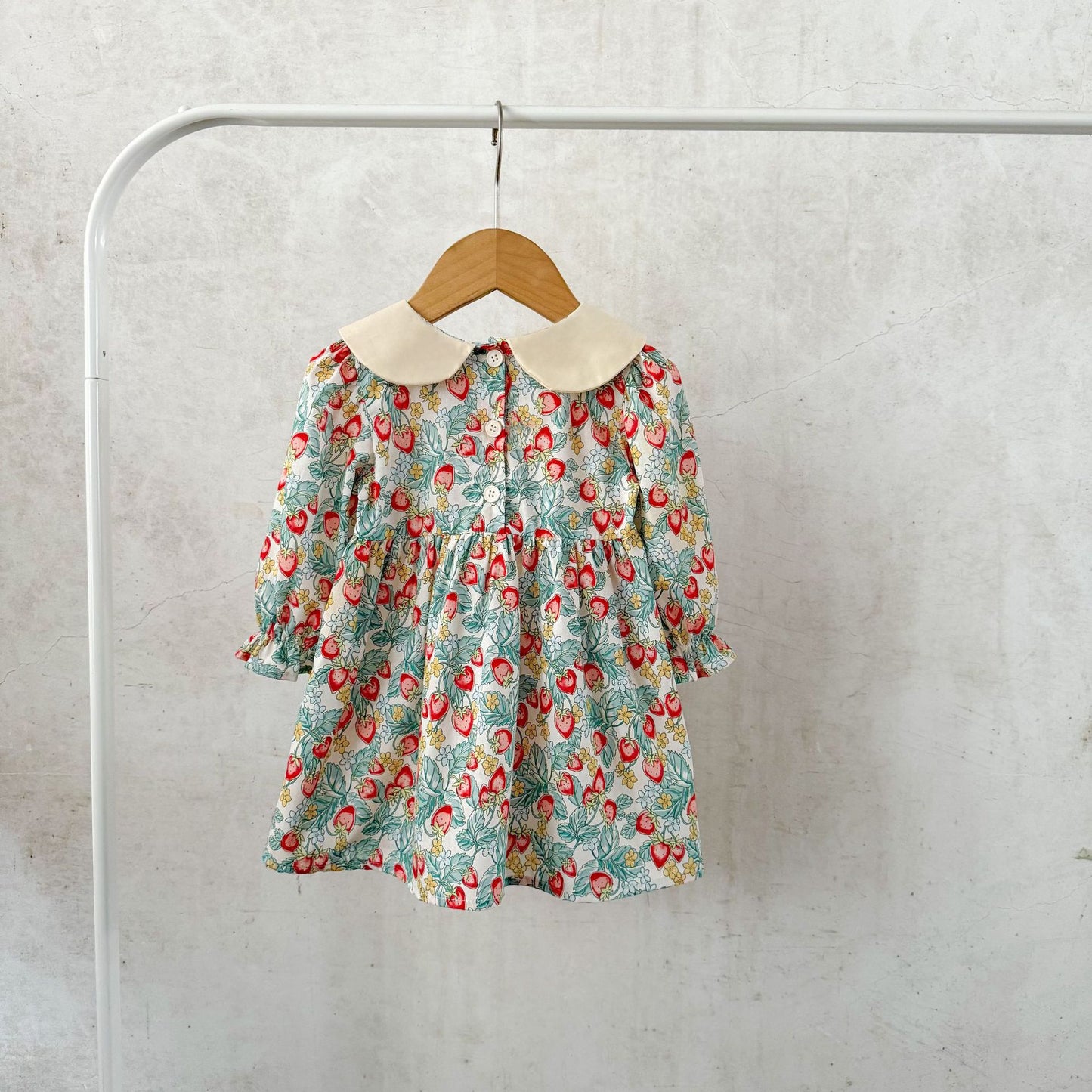 GF25081505  ins韓版女孩寶寶純棉草莓印花翻領洋裝中小童春秋季可愛裙子