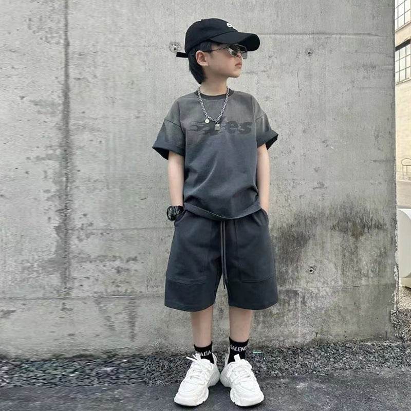 🎈精品童裝🎈FH25062713夏季套裝年新款男孩酷帥衣服中大童夏款潮牌兒童兩件套批發