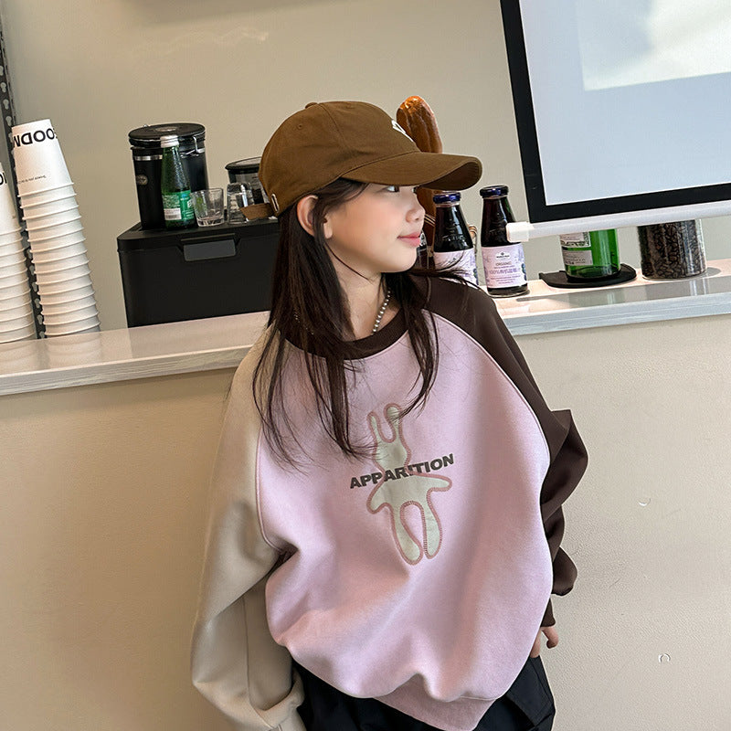 FC23120713女童衛衣秋冬2023新款中大童寬鬆圓領卡通兒童休閒長袖上衣冬加絨(9-12天到貨)