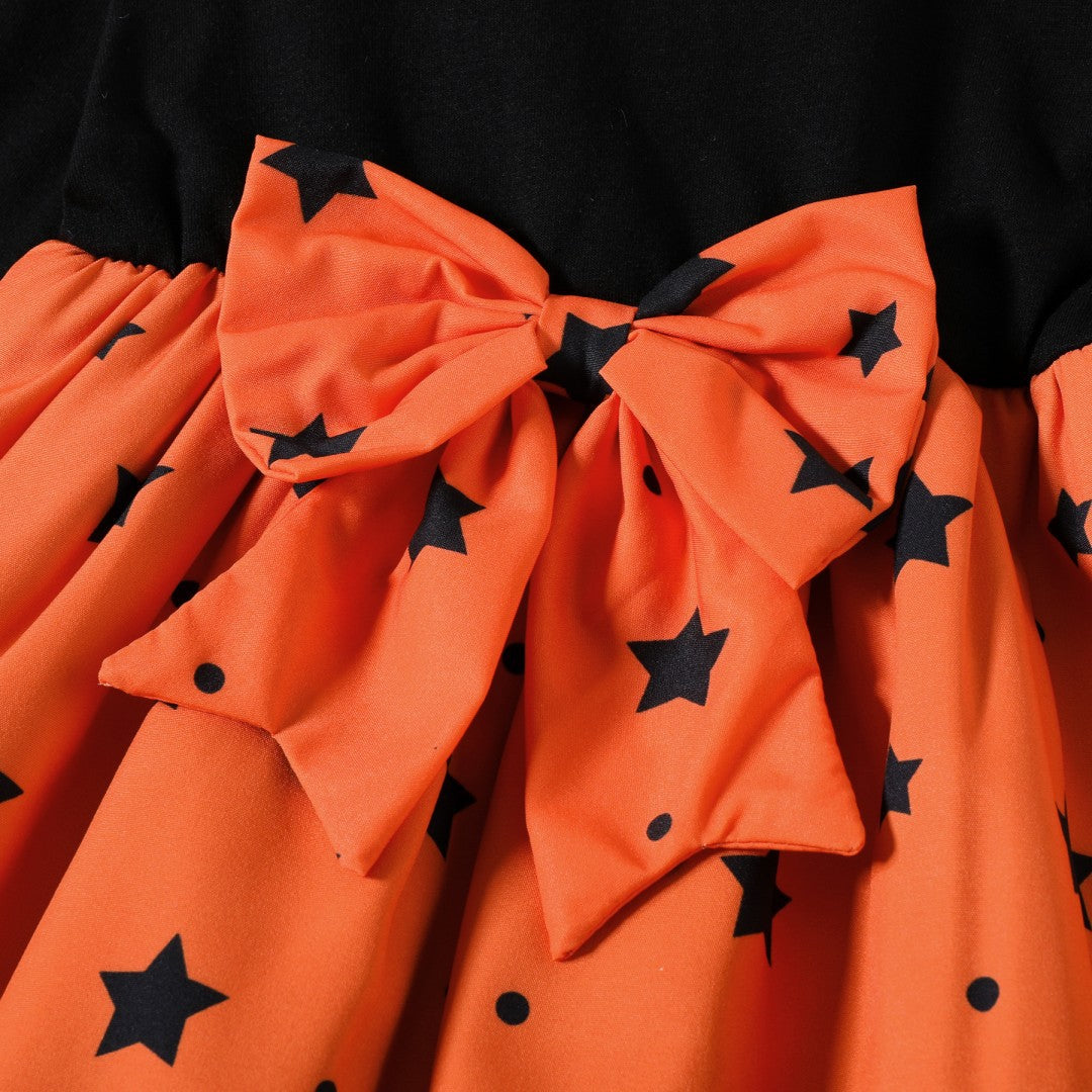 Z25091124萬聖節兒童服裝小女孩長袖南瓜鬼臉印花批發