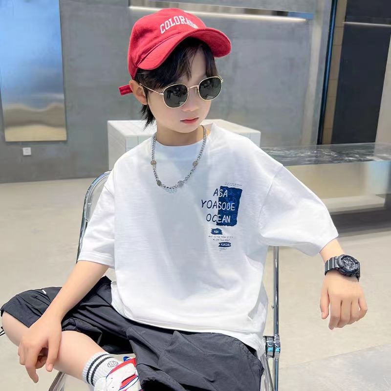 Z25030412棉質中大童男童短袖t恤打底衫夏季帥氣男孩休閒服兒童裝圓領上衣