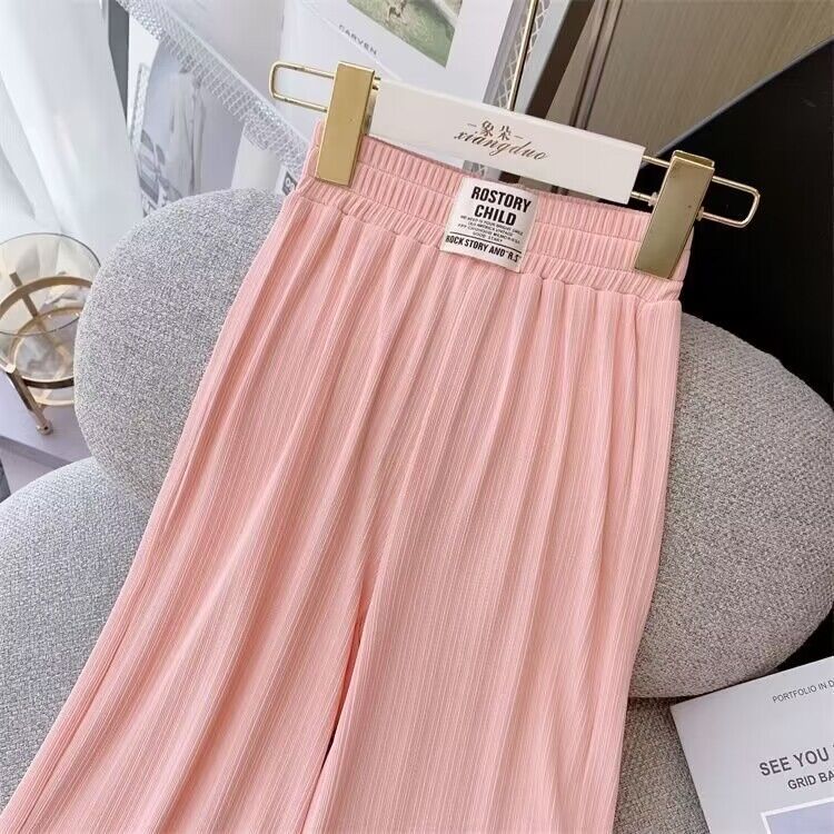 Z25030912女童闊腿褲洋氣夏季薄款女孩冰絲垂垂褲中大童時髦直筒褲子女寶寶