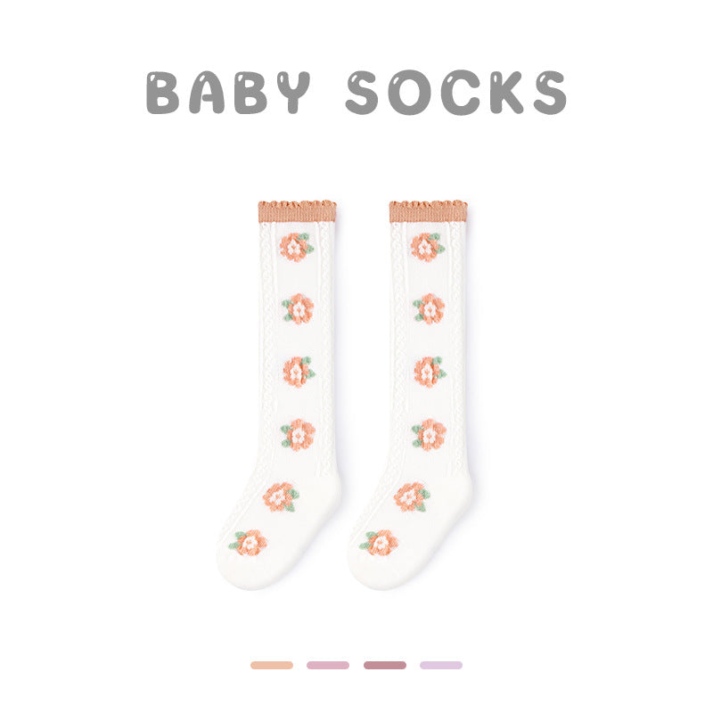 Z24032304寶寶襪子春夏網眼草莓中筒襪無骨精梳棉花邊寶寶襪子G365(2雙起批)